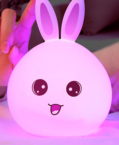 Mignon veilleuse Animal lapin lampes de nuit capteur tactile Silicone LED lumières colorées