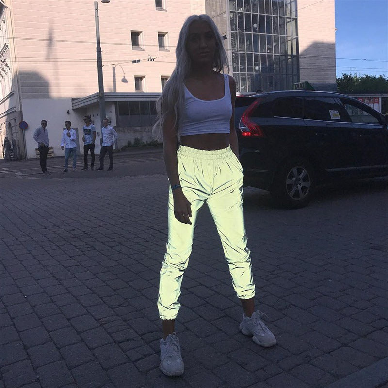 Reflective overalls with luminous elastic pants