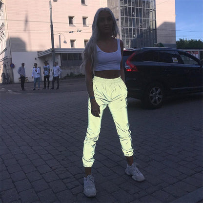 Reflective overalls with luminous elastic pants