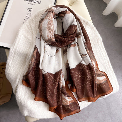 Cotton Linen Leaf Pattern Ladies Scarf