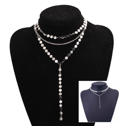 Collier ras du cou avec pièce de tatouage, une couche/trois couches, Lariat Y, collier en cristal strass