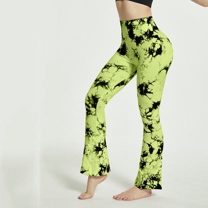 Pantalones de Yoga con estampado Tie Dye para mujer, mallas deportivas con fondo de campana, sin costuras, cintura alta, secado rápido, para Fitness y correr