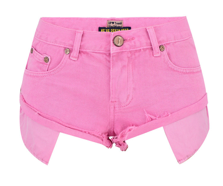 Short en Denim taille basse pour femmes, vêtements décadents, amples, Non élastiques, bouclage, poche d'exposition, pantalon de plage, rose Macaron