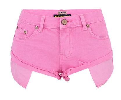 Short en Denim taille basse pour femmes, vêtements décadents, amples, Non élastiques, bouclage, poche d'exposition, pantalon de plage, rose Macaron