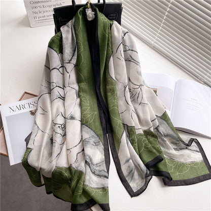 Cotton Linen Leaf Pattern Ladies Scarf