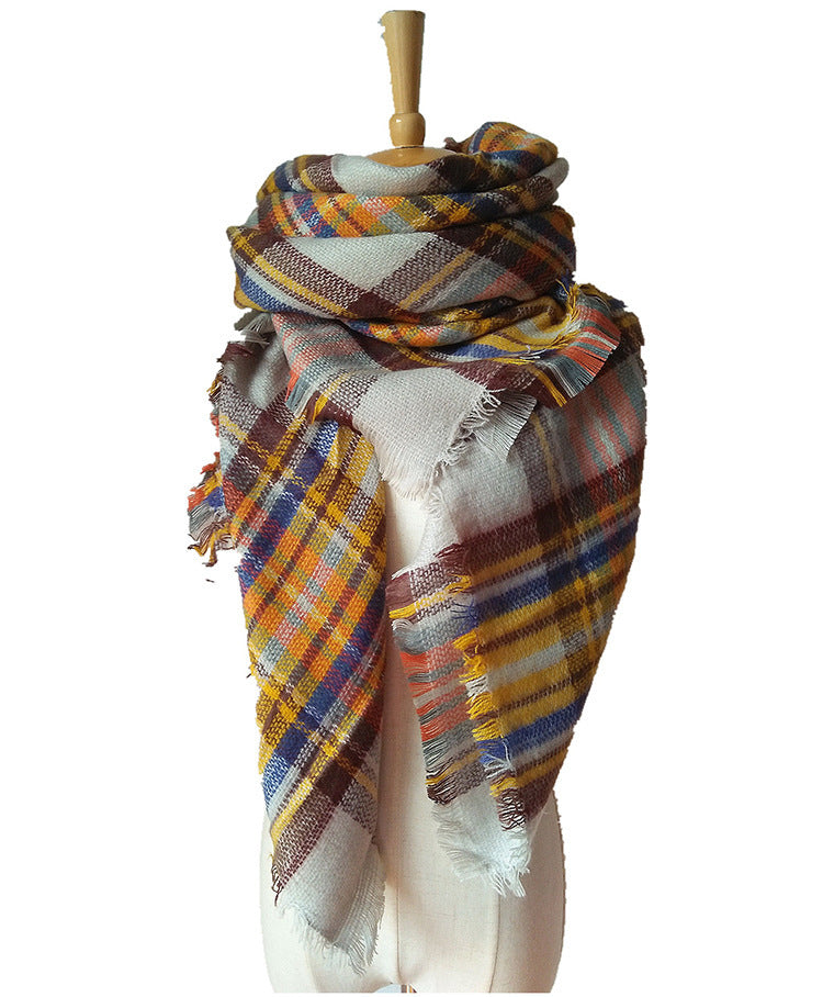 British College Literary Yellow Plaid Scarf Square Scarf