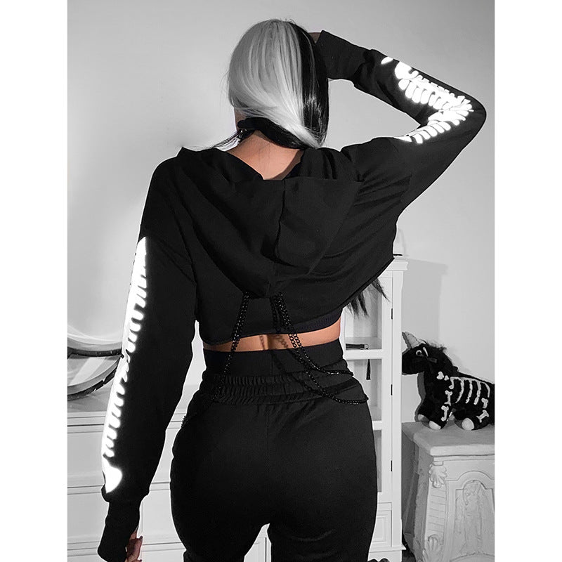 Women's Outerwear Reflective Design Short Sweatshirt