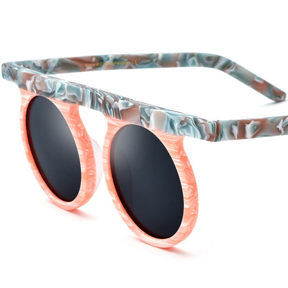 Frosted Patchwork Plate Round Sunglasses Unisex