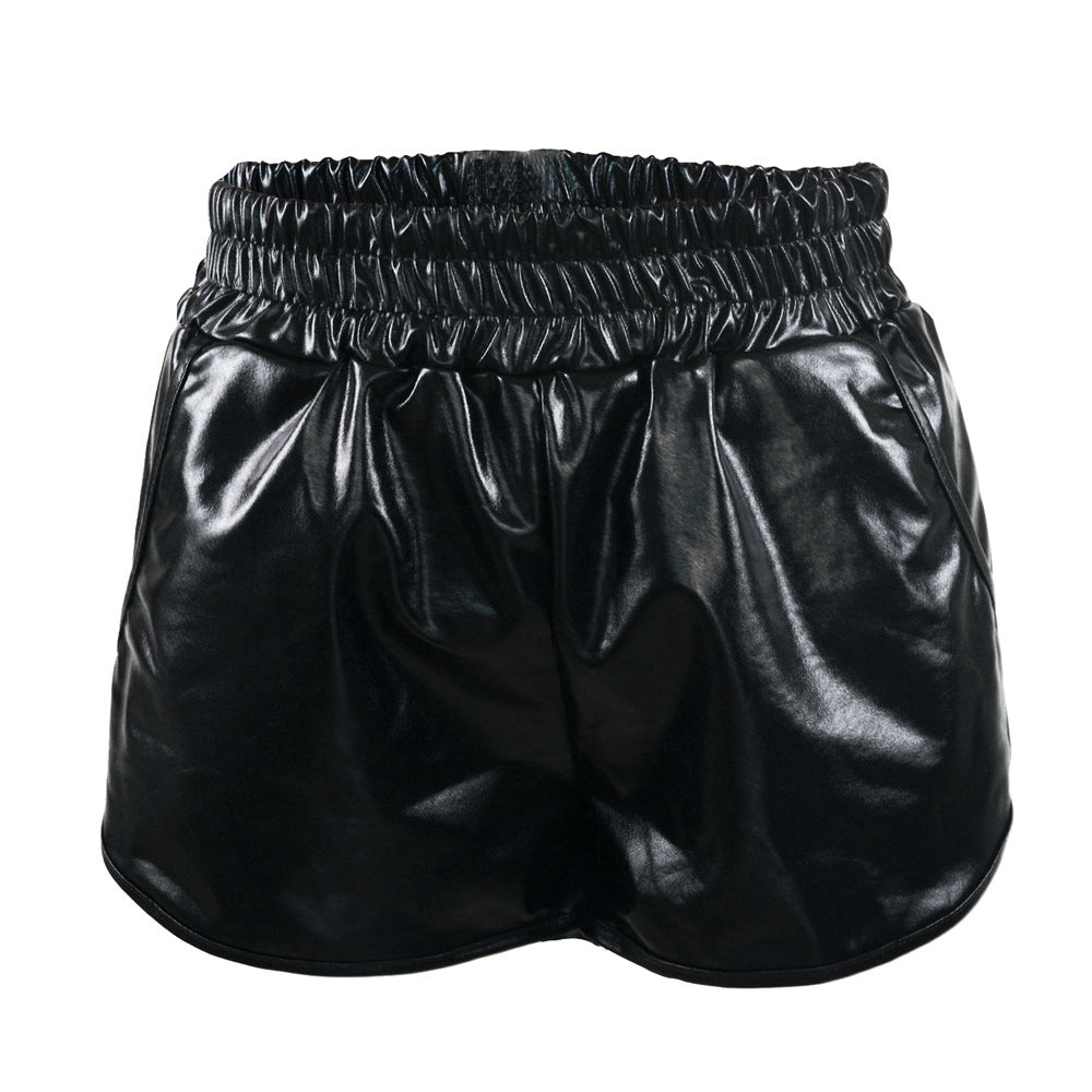 Poches lâches taille élastique Shorts pantalons en cuir Sexy femmes vêtements pantalons