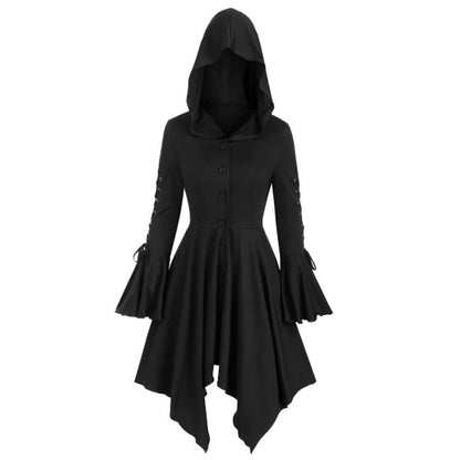 Vintage femme gothique robe à capuche cape Punk sorcière manteau à lacets ourlet irrégulier manches Lotus