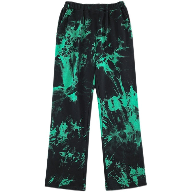 Pantalones con botones y cremallera teñido anudado en negro y verde para hombre