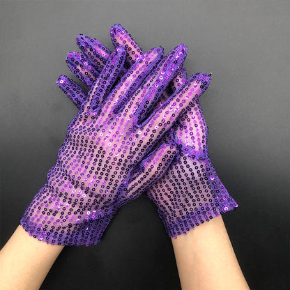 Guantes reflectantes de lentejuelas finas de moda para puesta en escena