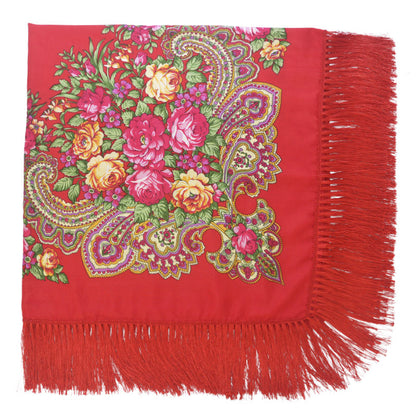 Women's Retro Print Floral Fringed Scarf