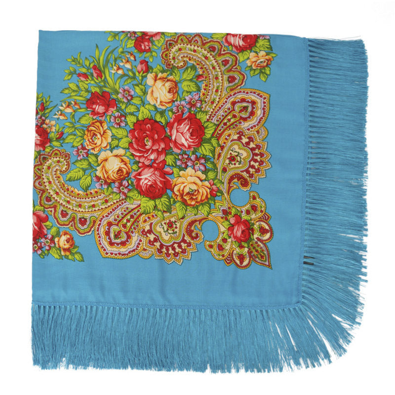 Women's Retro Print Floral Fringed Scarf