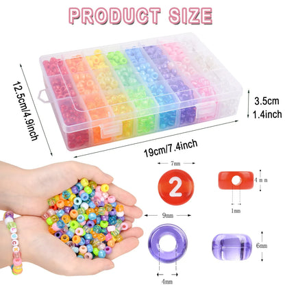 2400pcs Acrylic Pony Kandi Beads Kit Large Hole Hair Beads for Jewelry Making DIY Charm Bracelets Alphabet Letter Beads BOX