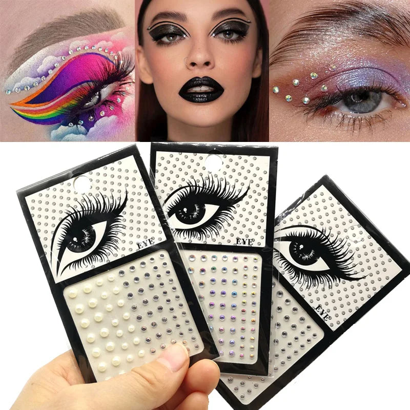 Delineador de ojos con diamantes de imitación, pegatinas para el cuerpo, cristal 3D brillante, maquillaje de cejas, cara, ojos, tatuaje temporal, fiesta, Festival, 1 ud.