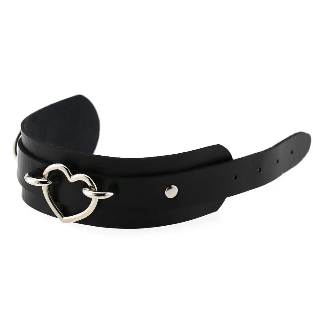 Heart Bracelet Black Leather Wristband Cuff goth gothic punk armbands Fashion bracelets women men emo metal cosplay jewelry