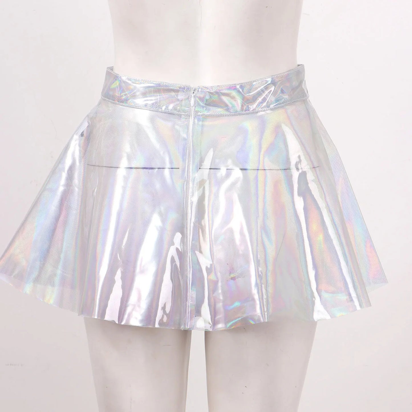 A-line Miniskirt Stylish Fairy Grunge Women Glossy Shiny Transparent Flare Skirt High Street Sexy Club Rave Outfit Can Stacked