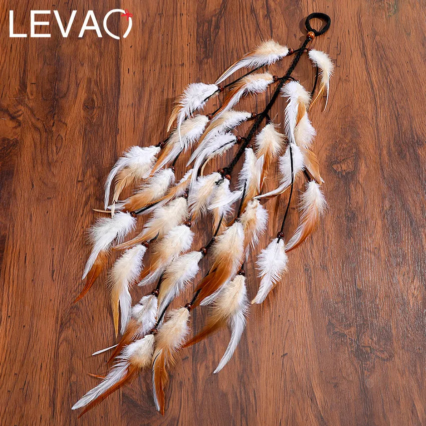 Levao  Retro Festival Feather Hair Rope for Women Headdress Feather Headband Scrunchies Rubber Band Elastic Hair Bands