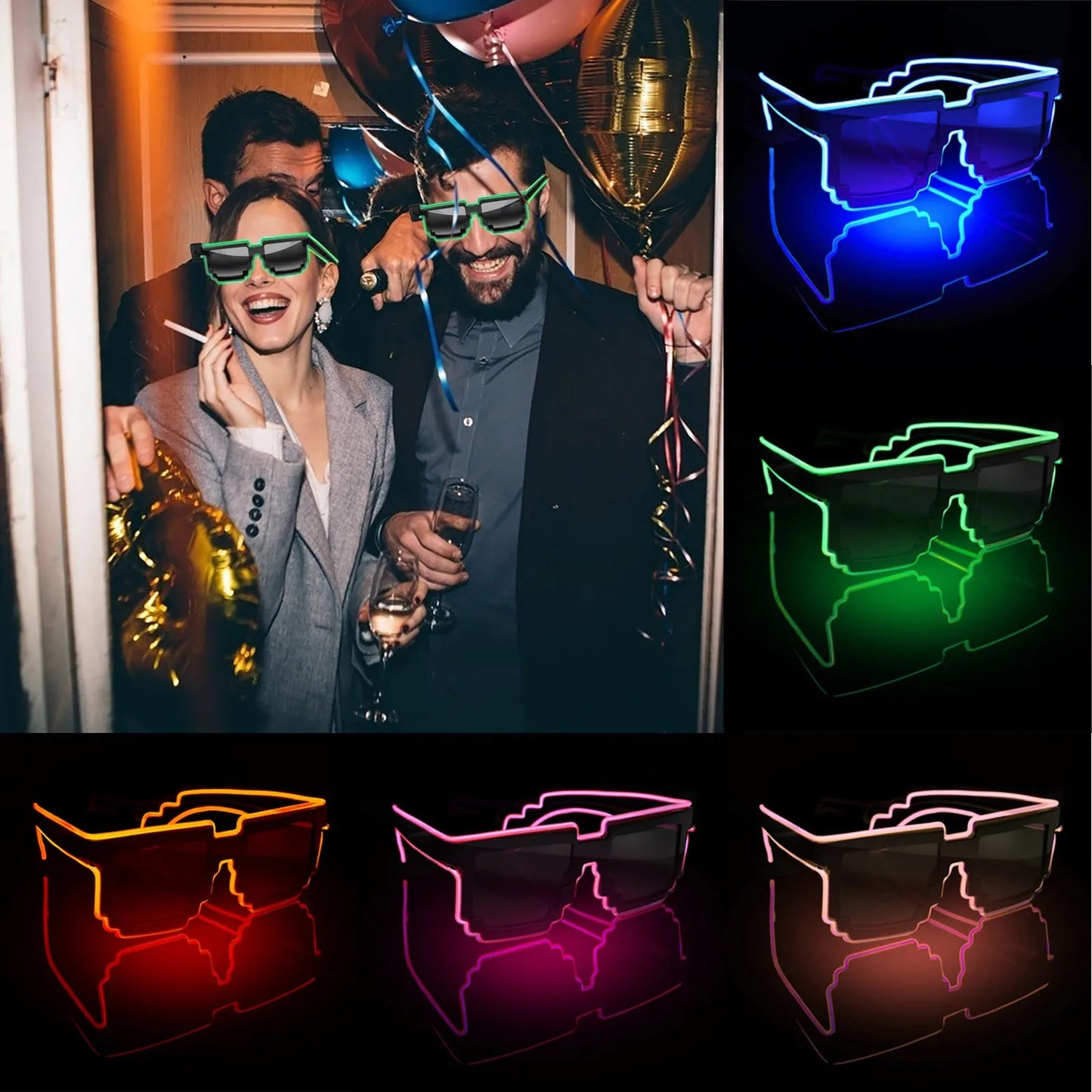 Gafas de sol inalámbricas con brillo LED, gafas de sol a la moda con luz de neón, gafas brillantes para fiesta de disfraces Rave, suministros para fiesta de Halloween