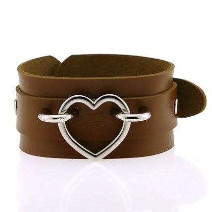 Heart Bracelet Black Leather Wristband Cuff goth gothic punk armbands Fashion bracelets women men emo metal cosplay jewelry