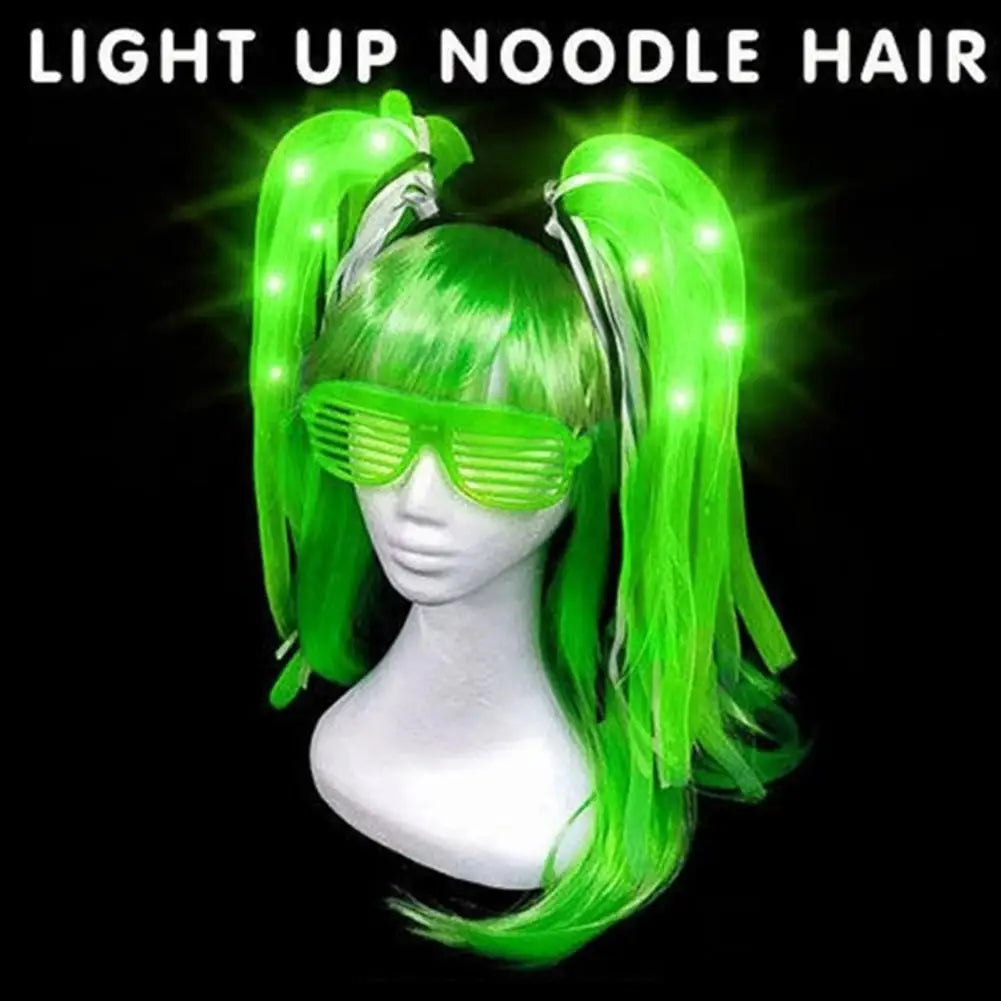 LED Light Flashing Neon Party Rave Hair Braids Headband Glow Hair Braid Luminous Halloween Flashing Headband Costume Dress Up