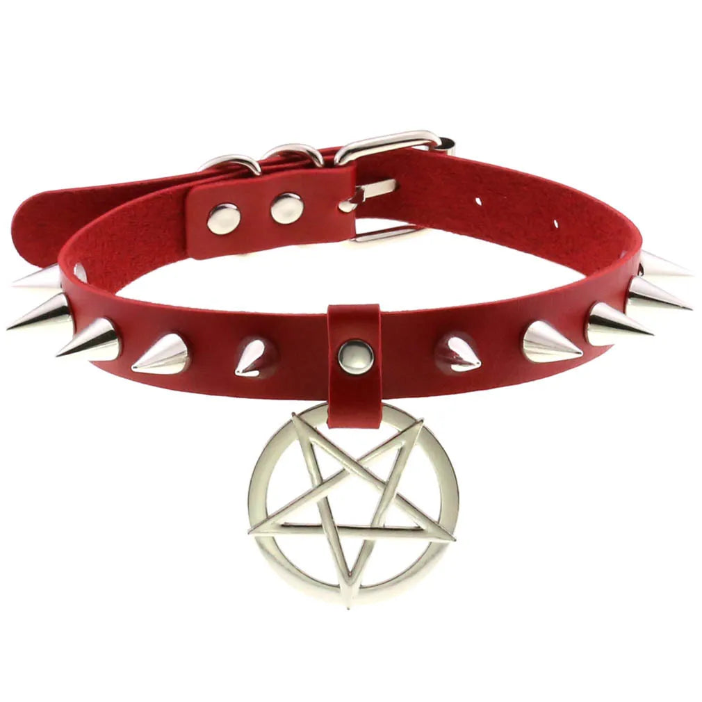 Spike Punk Choker Collar For Girl Goth Pentagram Necklace Emo Neck Strap Cosplay Chocker Gothic Accessories