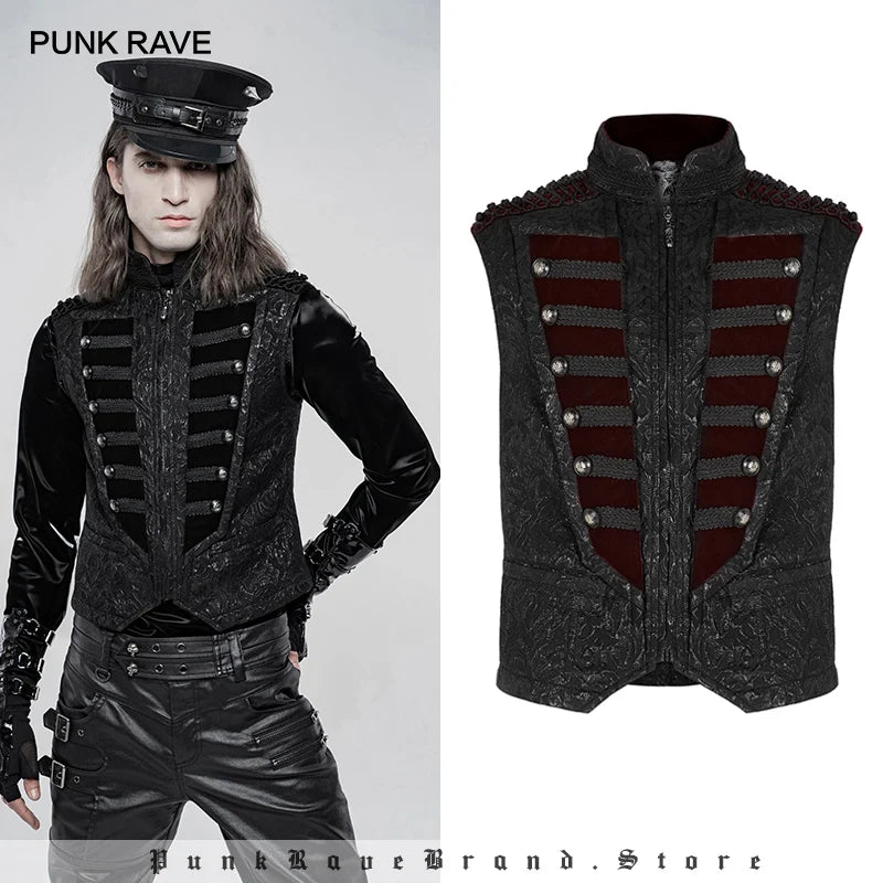 PUNK RAVE Men's Gothic Gorgeous Vintage Vest Victorian Jacquard Exquisite Breasted Decoration Weft Velvet Sleeveless Waistcoat