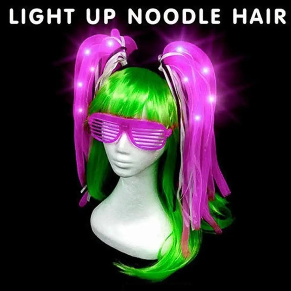 LED Light Flashing Neon Party Rave Hair Braids Headband Glow Hair Braid Luminous Halloween Flashing Headband Costume Dress Up