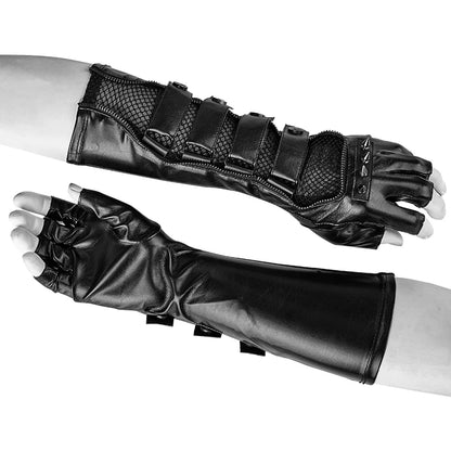 PUNK RAVE Steampunk negro locomotora hombres guantes largos Moda Gótica Rock remaches malla + PU cuero recubierto masculino remache guante un par