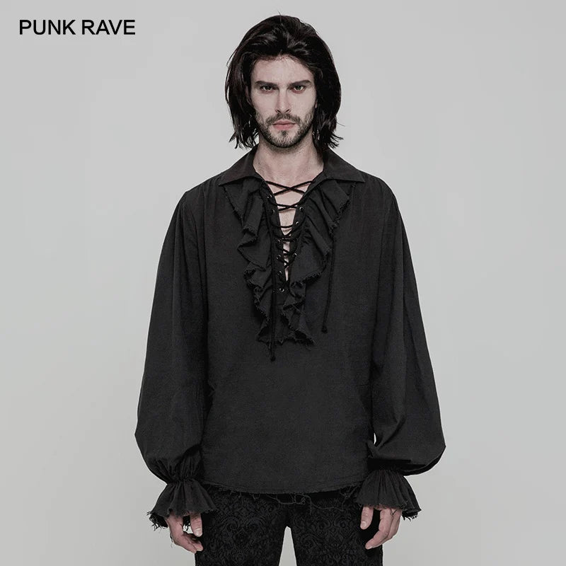 PUNK RAVE Black White Colours Steampunk Men's Loose Long Sleeve Shirt Gothic vintage victorian Fashion Men Top clothing