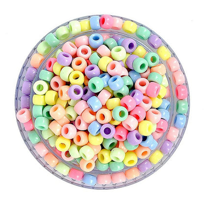 200 Mixed Color Acrylic Barrel Pony Beads 9X6mm Various Style Kids Craft Kandi