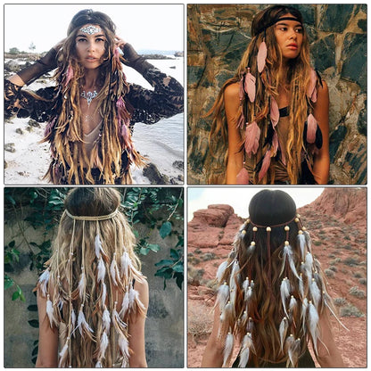 AWAYTR Boho Feather Headband Headdress Fashion Adjust Feather Headbands Hairband Ladies Hair Accessories for Festival Party