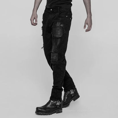 PUNK RAVE – pantalon gothique décadent en sergé noir pour hommes, avec patchs de couture et fermeture éclair, pantalon Punk Rock pour hommes, Streetwear