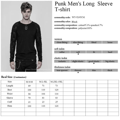 PUNK RAVE New Black Punk Men Long Sleeve T-Shirt Gothic  Fashion Casual Daily Cotton Dark Cool Man Tees Slim-Fitting Tops