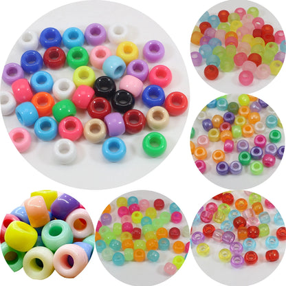 200 Mixed Color Acrylic Barrel Pony Beads 9X6mm Various Style Kids Craft Kandi