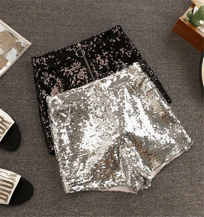 Bling Sexy femmes paillettes Shorts taille haute joint torique Zip moulante Shorts Feminino maigre fête Club Festival Raves pôle danse Shorts