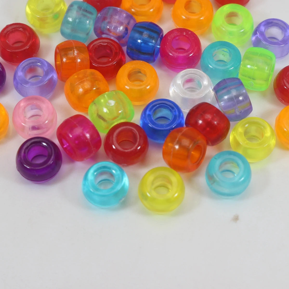 200 Mixed Color Acrylic Barrel Pony Beads 9X6mm Various Style Kids Craft Kandi