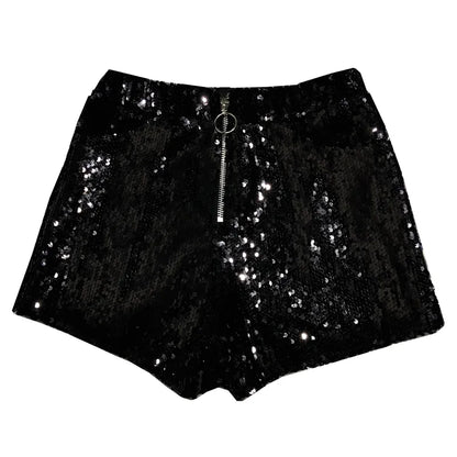 Bling Sexy Women Sequin Shorts High Waist O-Ring Zip Bodycon Shorts Feminino Skinny Party Club Festival Raves Pole Dance Shorts