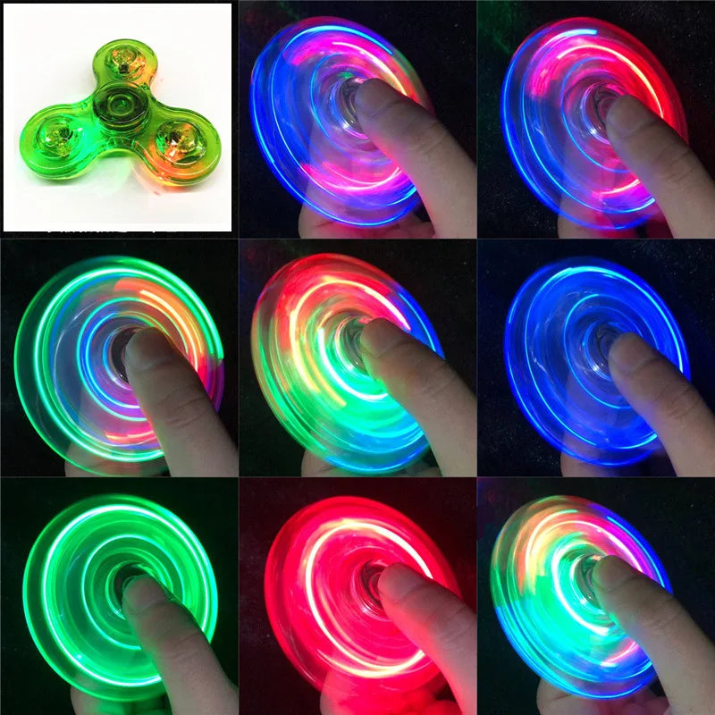 Luz LED luminosa de cristal para niños, Fidget Spinner de mano, mejores hilanderos que brillan en la oscuridad, EDC, juguetes para aliviar el estrés, giroscopio cinético