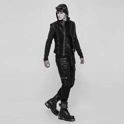 PUNK RAVE Men's Gothic Decadent Black Twill Trousers with Stitching Patches and Zip Features Punk Rock Men Pants Streetwear