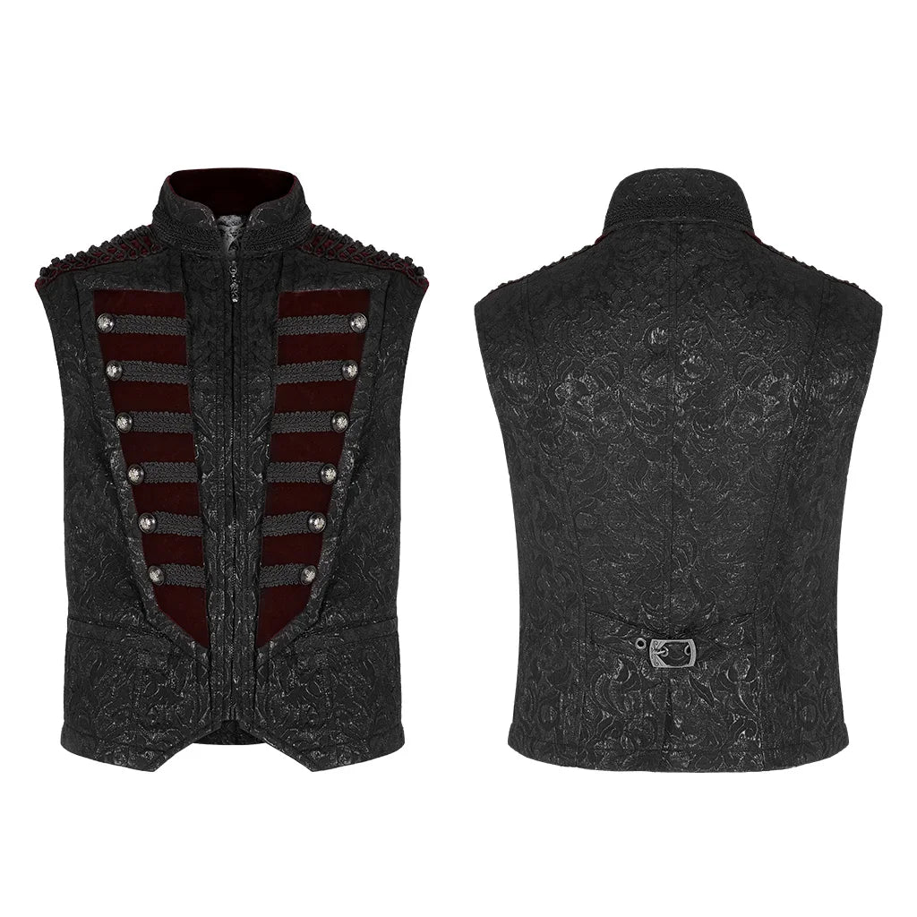 PUNK RAVE Men's Gothic Gorgeous Vintage Vest Victorian Jacquard Exquisite Breasted Decoration Weft Velvet Sleeveless Waistcoat