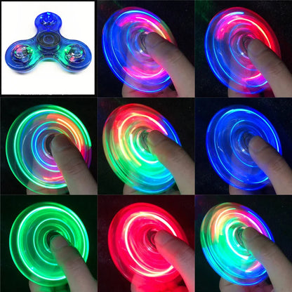 Lumière LED lumineuse en cristal Fidget Spinner, fileurs à main qui brillent dans l'obscurité, jouets anti-Stress EDC, Gyroscope cinétique pour enfants