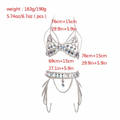 Rhinestone Body Jewelry Women Waist belt chain top bra Harness Summer Bikini water drop bodychain Summer Festival Jewelry