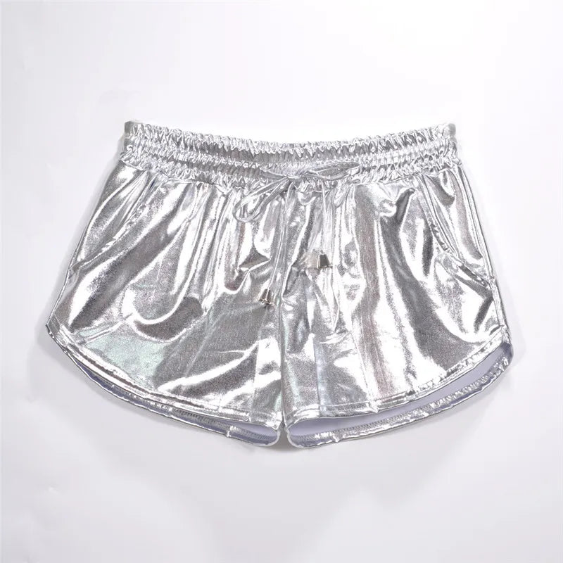 Short métallique brillant pour femmes, Look mouillé holographique, décontracté, solide, élastique, cordon de serrage, Festival Rave, butin, nouvelle collection été 2022