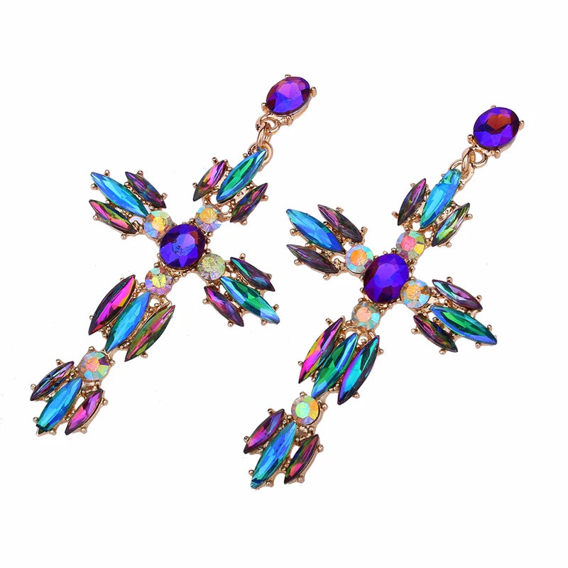 Trendy Rhinestone Cross Earrings For Women Big statement Earring 2021 crystal summer earing  fashionable fall jewelry