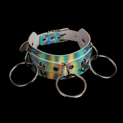 Holographic Choker Chain necklace Punk rainbow Leather Collar women holo chocker party emo rave festival costume Jewelry