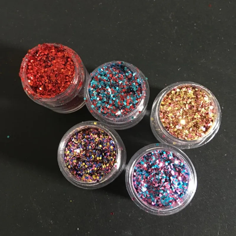 1 Box Mix 10ML Chunky Glitter Sequins Face Body Nails Hair Gems Beauty Makeup Glitter Powder Sequins for Festival & Party  MA03