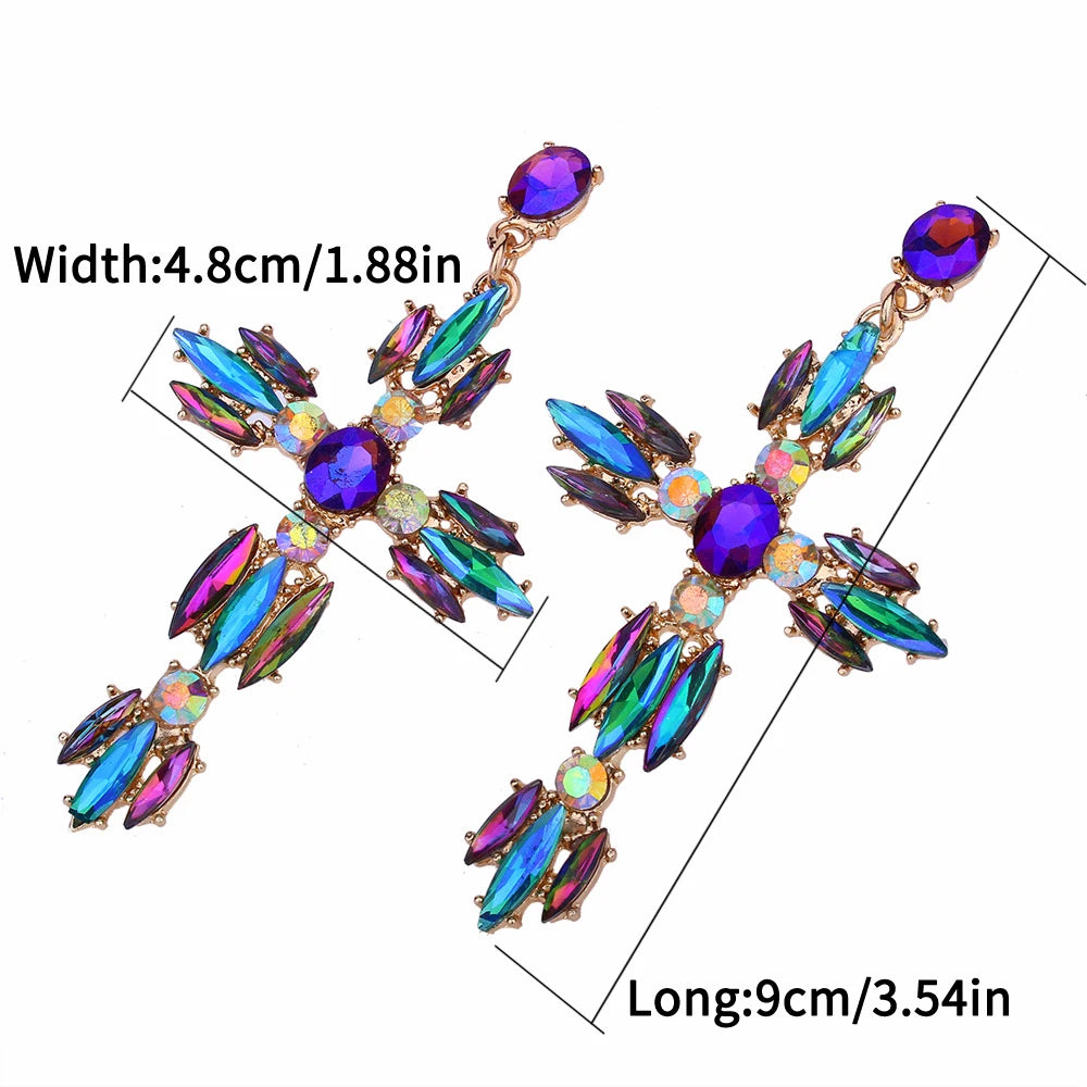 Trendy Rhinestone Cross Earrings For Women Big statement Earring 2021 crystal summer earing  fashionable fall jewelry