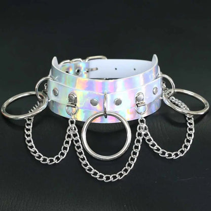 Holographic Choker Chain necklace Punk rainbow Leather Collar women holo chocker party emo rave festival costume Jewelry